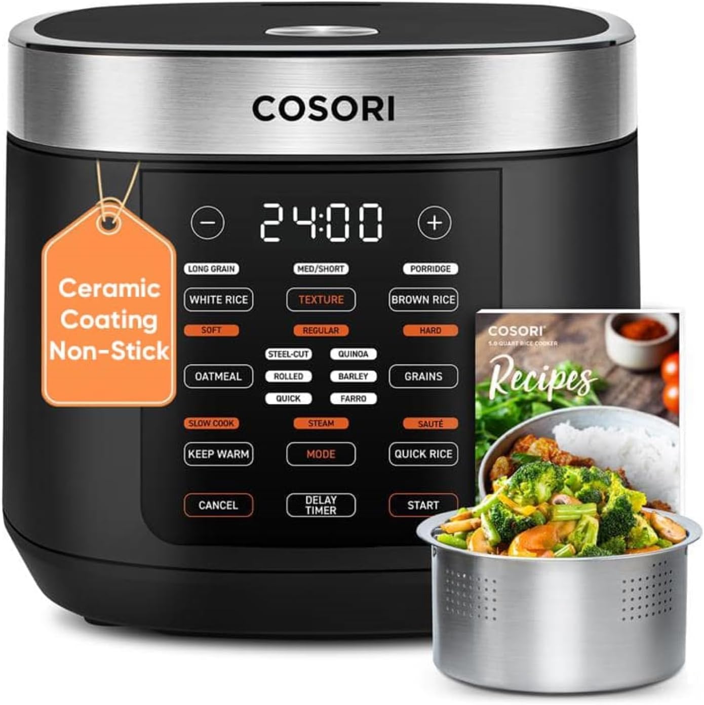 Cosori Rice Cooker 10 Cup, Fuzzy Logic, 18-in-1